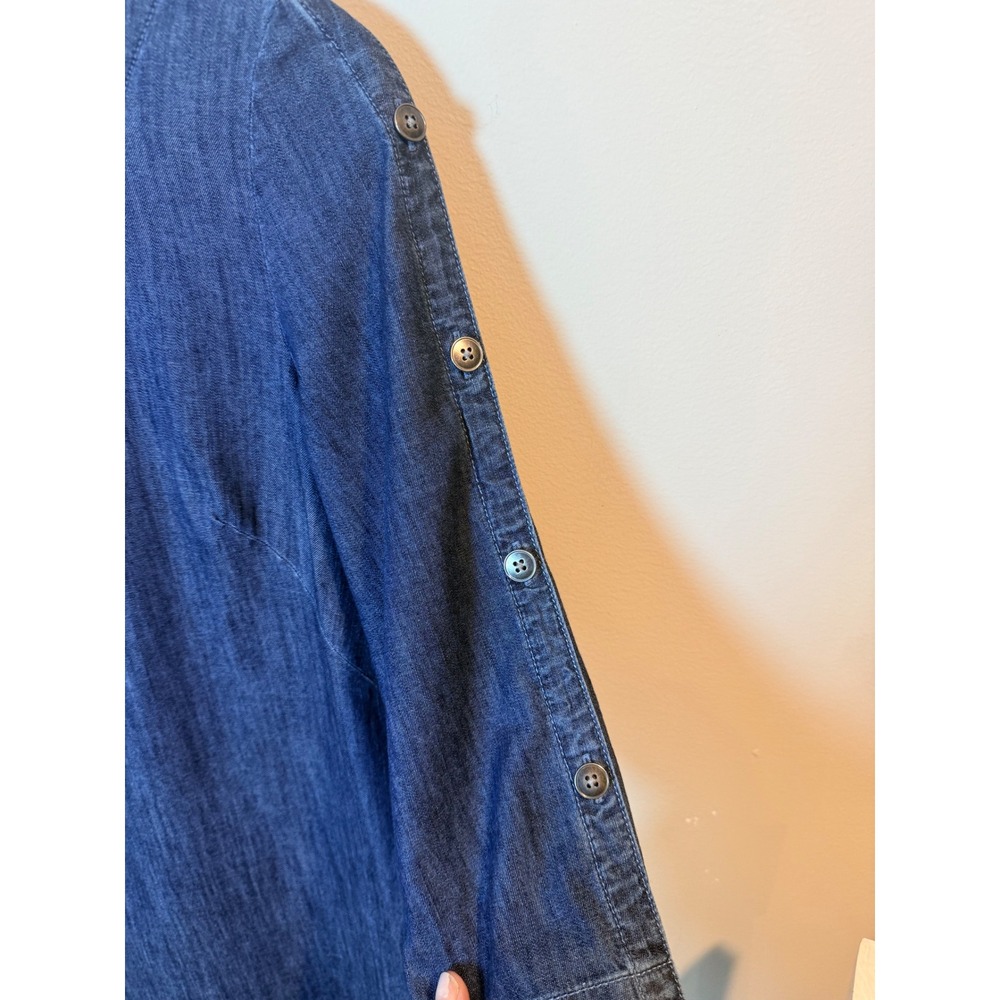 Talbots Petite Womens Blue Cotton Denim Square Neck Button Sleeve Dress 6P - Picture 3 of 9
